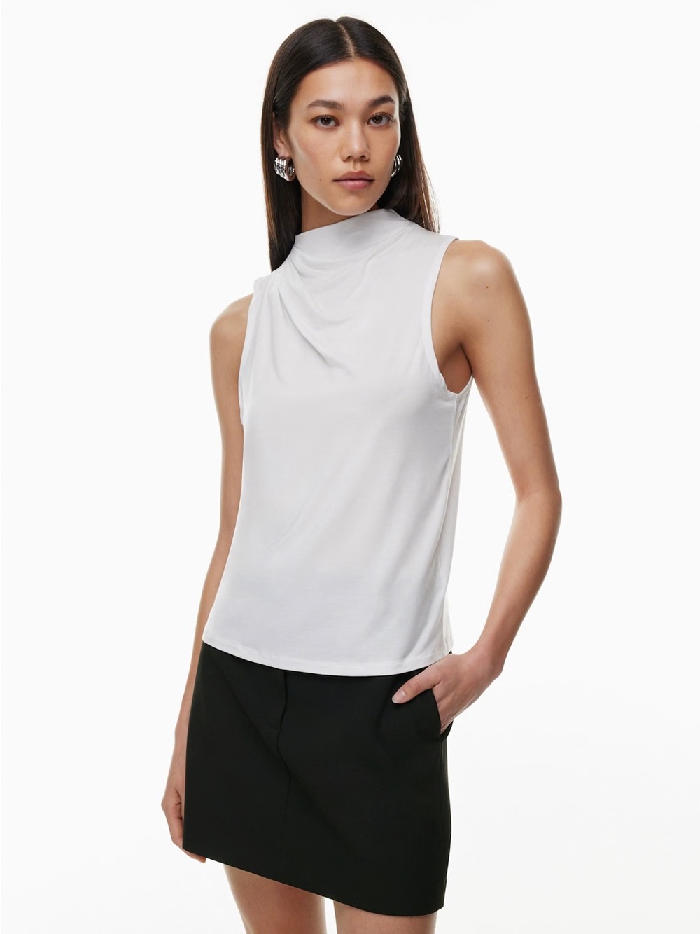 Aritzia Wilfred Boardroom Top - White Drapey Jersey Cowlneck Tank